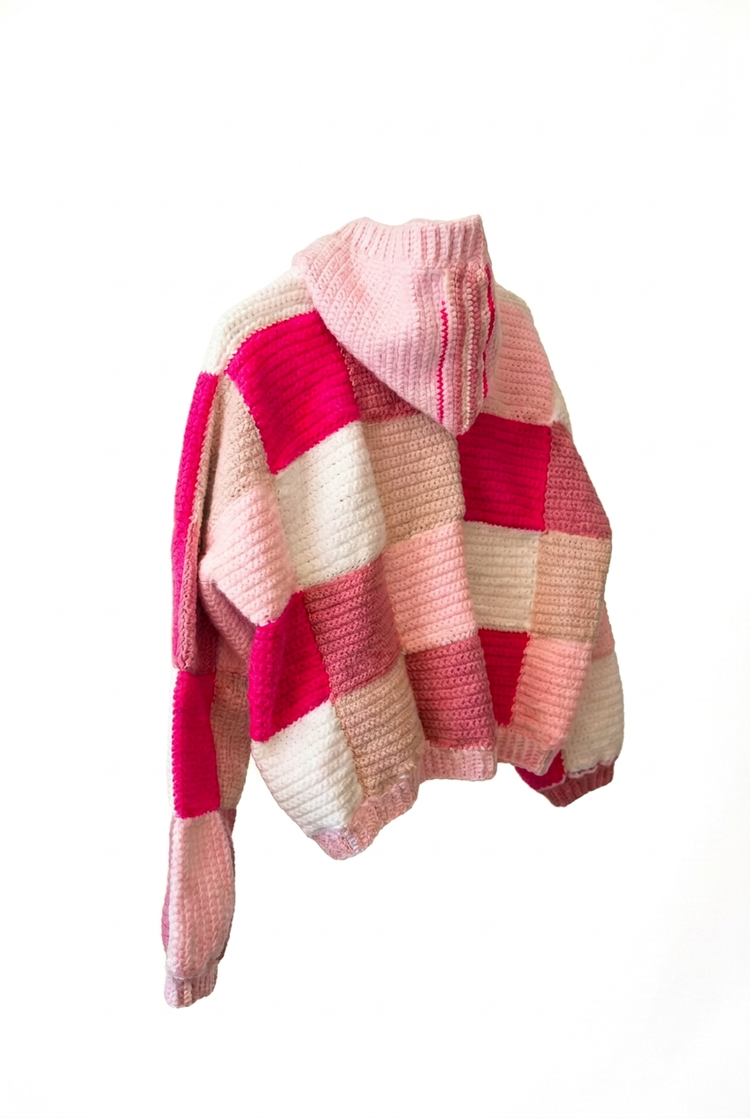 Pink cardigan side without hanger